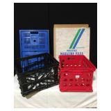 2 PLASTIC FILING CRATES, COLLAPSIBLE CRATE AND
