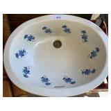 PORCELAIN SINK BASIN WITH BLUE FLOWERS, 19X15