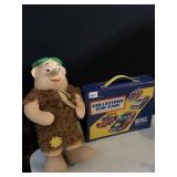 EMPTY MATCHBOX CASE AND STUFFED BARNEY RUBBLE