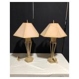 PAIR OF MATCHING LAMPS, PAPER SHADES, VERY HEAVY,