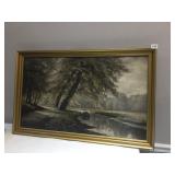 24" X 38" TREES CREEK SIDE IN WOOD FRAME