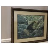 SIMON COBES LTD LION PRINT 28" X 34" WOOD FRAME