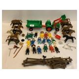 VINTAGE PLAYMOBILE 1977 TRACTOR, FIGURES, HORSE,