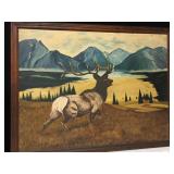 BULL ELK ON THE MOUNTAIN, ORIGINAL OIL ON CANVAS,