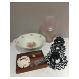DRESSER TRAY, 20" WALL SCONCE, BOWL, VASE, ETC.