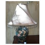 BEADED SHADE LAMP W/ WOOD BASE 28" H