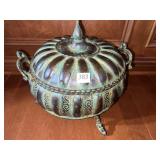 METAL DECORATIVE DISH WITH LID 16" W X 14" D