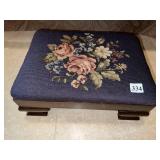 NEEDLE POINT ANTIQUE FOOT STOOL