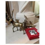 BRASS REINDEER FIGURES, PICTURE FRAME ORNAMENT