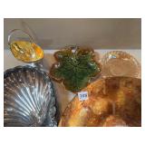 CENTER PIECE BOWL, SILVERPLATE BASKET, SHELL DISH