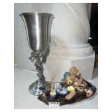 CRANE PEWTER DRAGON BASE GLASS 10" H