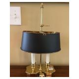 BRASS DOUBLE CANDLESTICK LAMP W/ ADJ. METAL SHADE