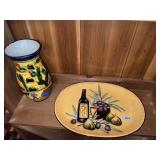 ANTIPASTA OVAL TRAY 18" X 13" AND 12" MEXICO VASE