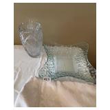 8" H WHEEL CUT VASE AND 11" X 11" DISH