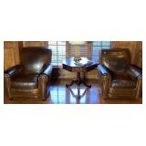 BROWN DISTRESSED LEATHER FINISH CHAIRS BRASS TACK