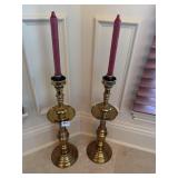 BRASS CANDLE STICKS W/ CANDLE RINGS, WAX CATCHERS
