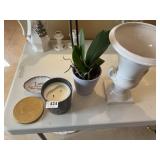 FAUX ORCHARD, 12" H GLAZED VASE, CANDLE AND LOVE