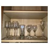 6 ETCHED PEDESTAL GLASSES, ASSORTED PILSNER &