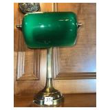 GLASS SHADE GREEN DESK LAMP ANTIQUE BRASS FINISH