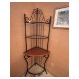 CORNER BAKERS RACK WOOD CENTER SHELF AND 3 GLASS