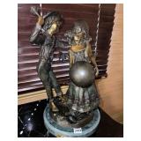 BRONZE BOY AND GIRL W/ BALL A M OREAU MARBLE BASE