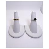 14K M GOLD BAND 5.5 SZ.; 14K BROWN CENTER STONE