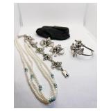 STERLING SET W/ GRAPE DESIGN CLIP ON EARRINGS AND