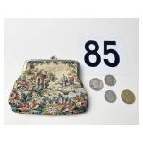 COIN PURSE W/ 1979 PESO, BUFFALO NICKEL NO DATE,