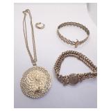 14K GROUP BRACELETS, EARRING, HEART CENTER