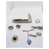 CASE POCKET KNIFE; TIE TACK MONOGRAMED M; HEART