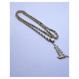 10K PENDANT - 24" L - CHAIN MARKED 10K - W/ CZ