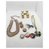 PINK RHINESTONE NECKLACE, SHAMROCK NECKLACE