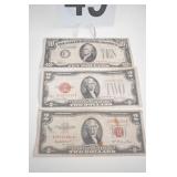 TWO RED SEAL $2.00 1928 D, 1953, 1934 A - TEN