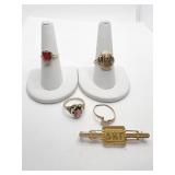 10K - 4 RINGS ONE RUBY SZ. 7.5, GARNET SZ. 6, SM.