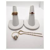 14K - LADY SZ. 6 OPAL; NUGGET RING SZ. 6; RUBY