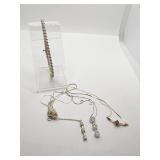 14K GOLD 3 NECKLACES- THREE DIAMONDS ON 18" CHAIN