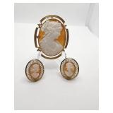 10K CAMEO 2" PIN/PENDANT 6.81 DWT; CAMEO EARRINGS