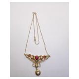 14K GOLD NECKLACE W/ IMITATION STONES 16" CHAIN