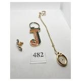J KEY RING; RHINESTONE PIN COLIBRI PENDANT