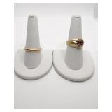 14K RINGS SZ. 8 RED COLORED STONE & SZ. 10 BAND