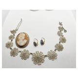 1/20 12K GOLD FILLED CAMEO, 14K EARRINGS, SILVER