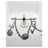 STERLING NECKLACE UNUSUAL OVAL CENTER DECORATION;