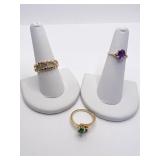 14K - SZ 5.5 GREEN CENTER STONE; SZ. 9 NUGGET