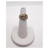 14K GOLD RING WOVEN DESIGN- SZ. 6 WITH 5 DIAMONDS