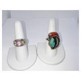 TWO STERLING RINGS ONE WITH TURQUOISE AND OTHER