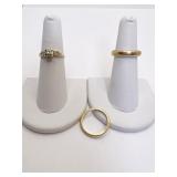 14K RING S 2 BANDS 5.5, 6.5, 6 W/ DIAMOND CENTER