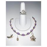 14KT RING W/ DIAMONDS, EARRING, MEXICO 14K