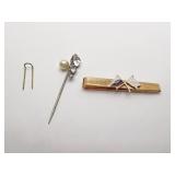 14K TIE TACK WITH ENAMELED FLAGS 5.67 DWT ETC.