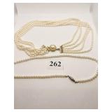 FIVE STRAND CULTURED PEARL NECKLACE, SINGLE