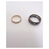 14K BAND SZ. 8.5 - 2.21 DWT; SZ 11 RING SILVER